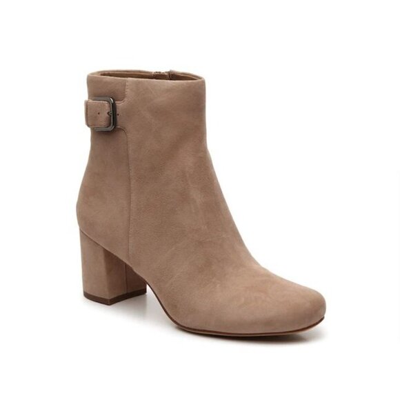 Naturalizer Tan Oatmeal Suede Leather Willette Side Zip Buckle Ankle Bootie 9.5 - Picture 1 of 14